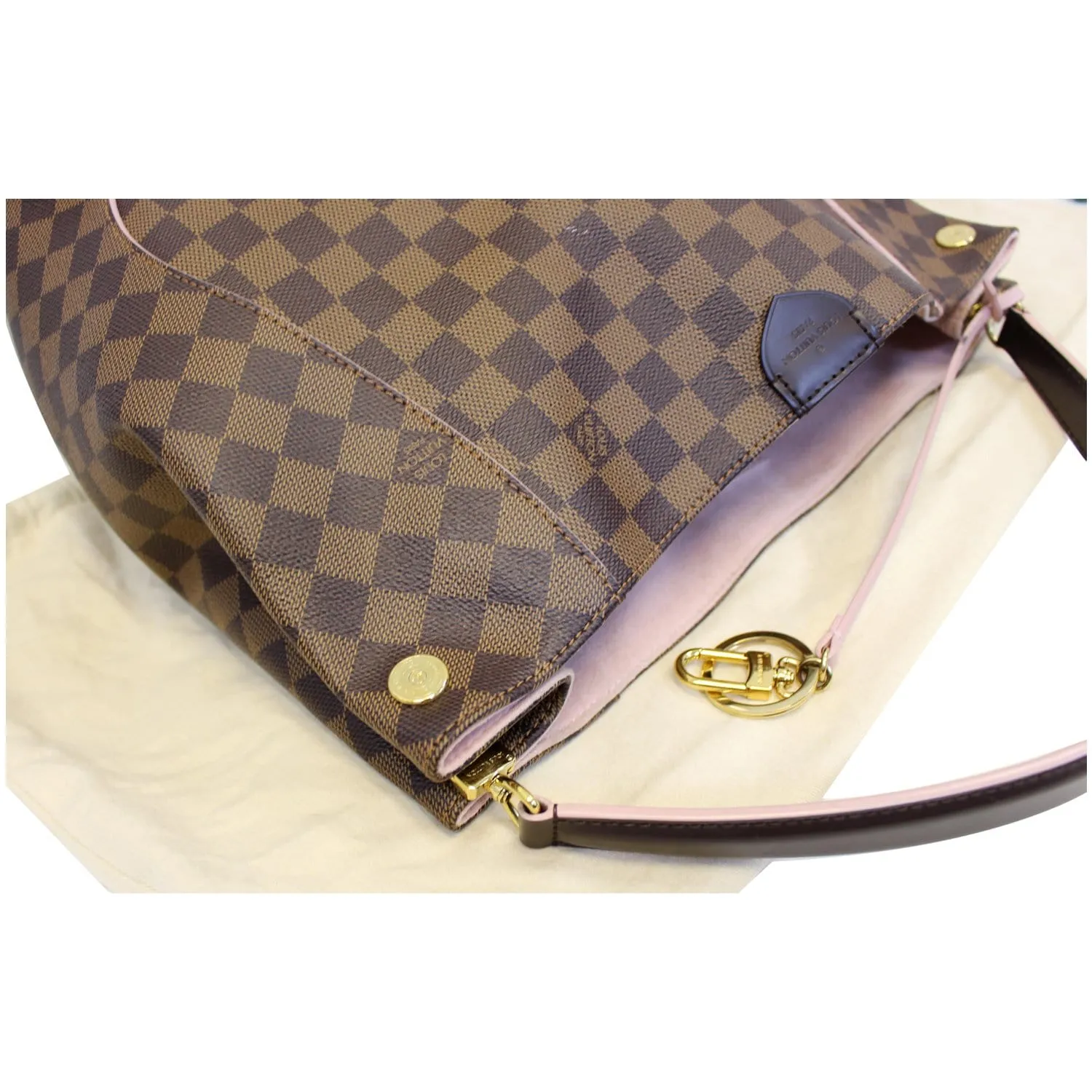 LOUIS VUITTON Caissa Damier Ebene Hobo Bag Rose Ballerine