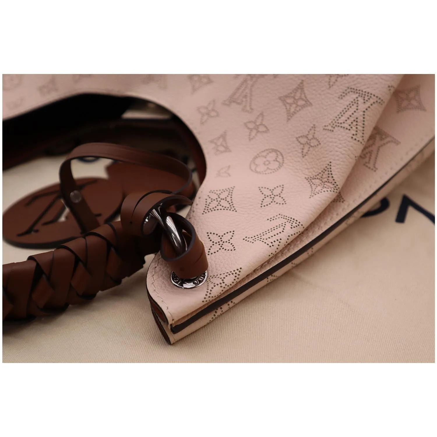 LOUIS VUITTON Carmel Mahina Leather Hobo Bag Light Pink