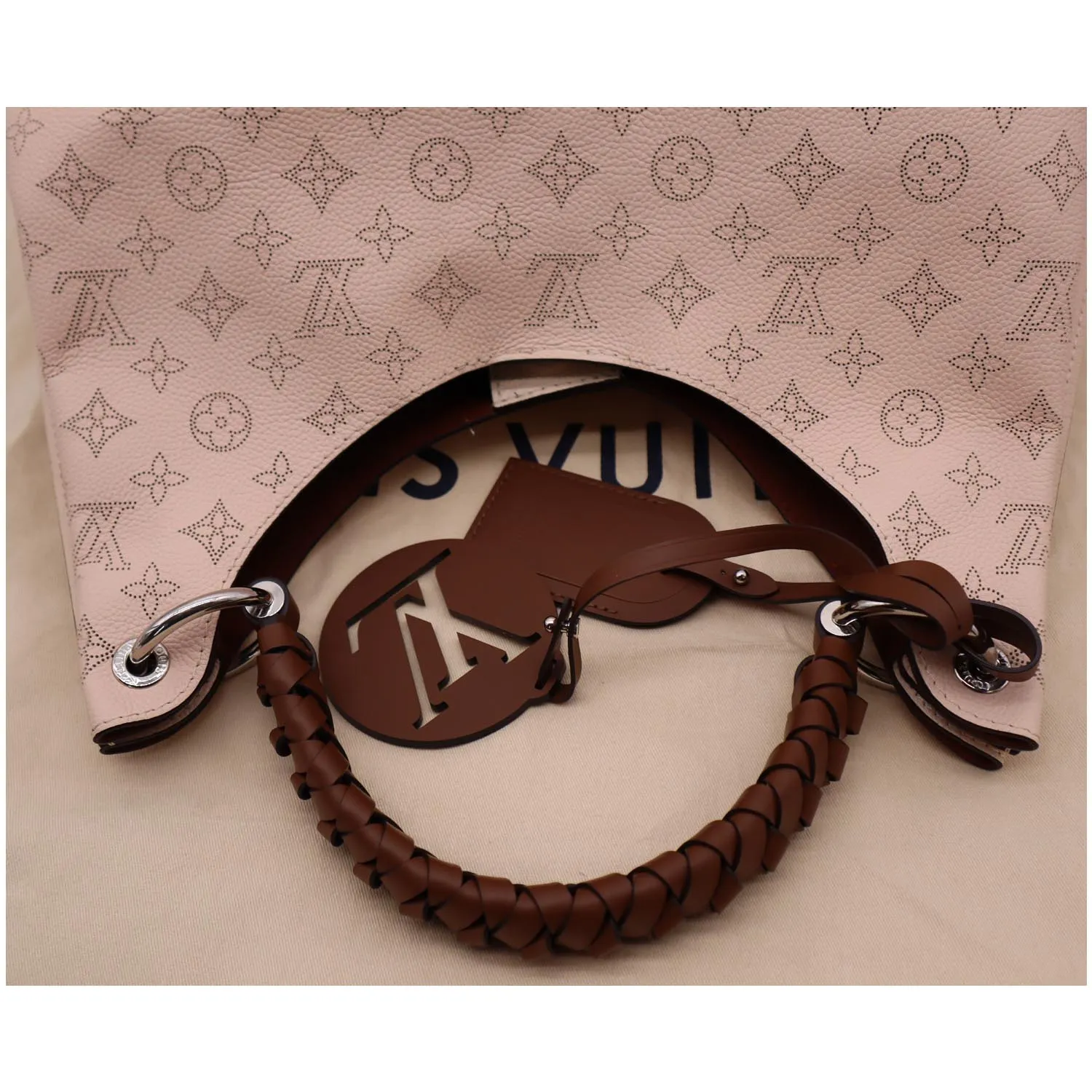 LOUIS VUITTON Carmel Mahina Leather Hobo Bag Light Pink