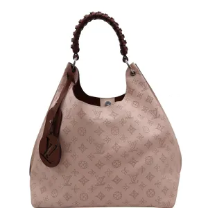 LOUIS VUITTON Carmel Mahina Leather Hobo Bag Light Pink