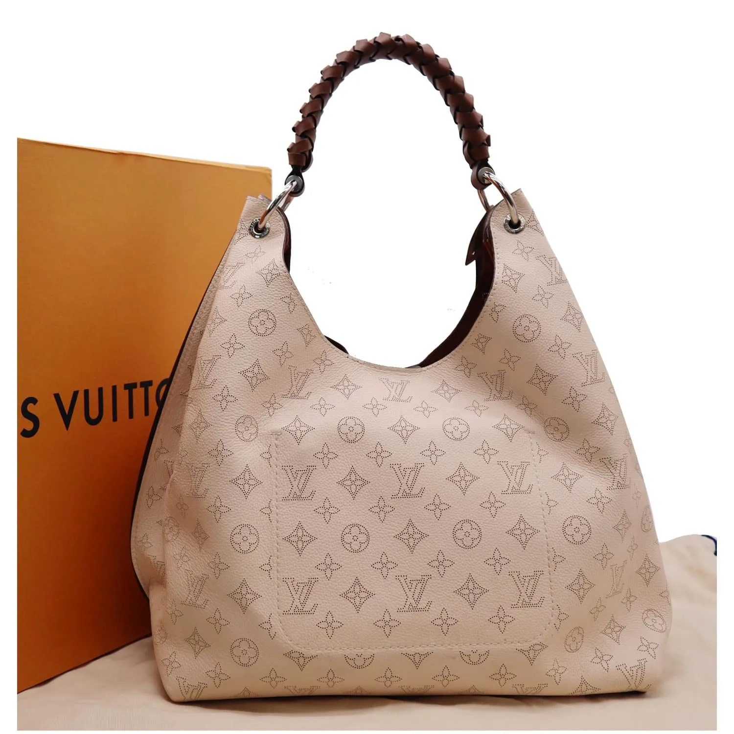 LOUIS VUITTON Carmel Mahina Leather Hobo Bag Light Pink