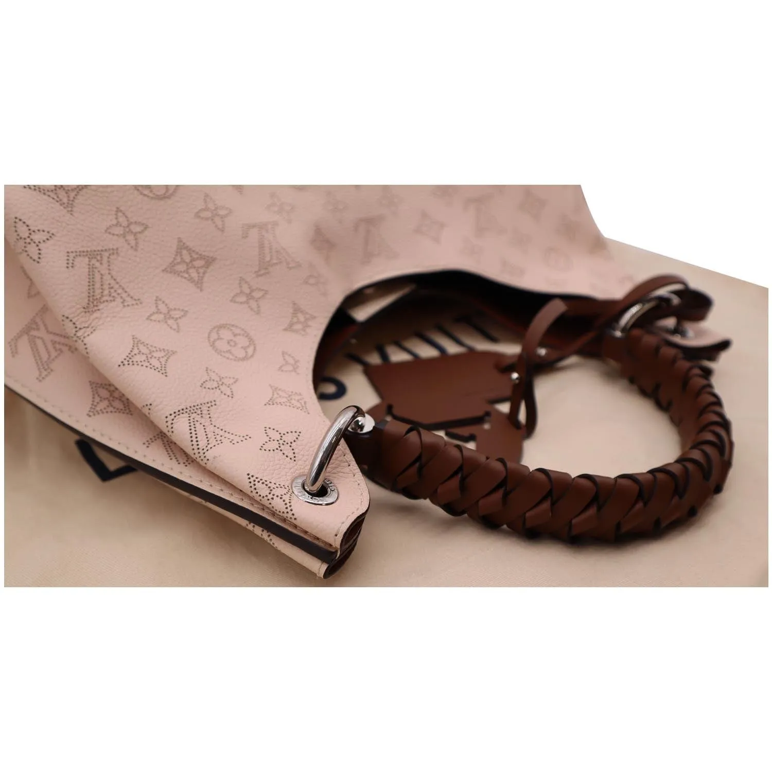 LOUIS VUITTON Carmel Mahina Leather Hobo Bag Light Pink