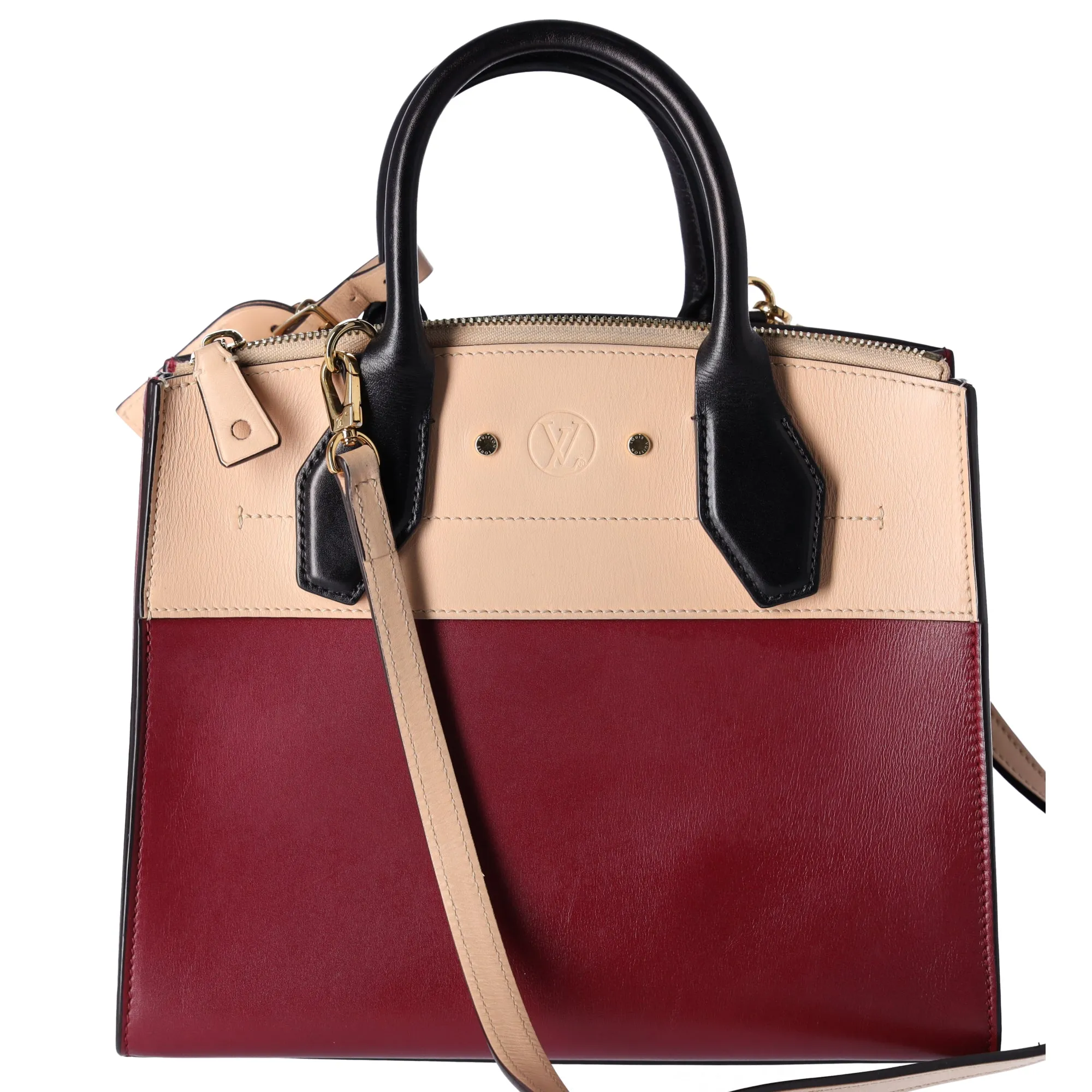 Louis Vuitton City Steamer PM Beige Bordeaux Colorblock Small Satchel Handbag