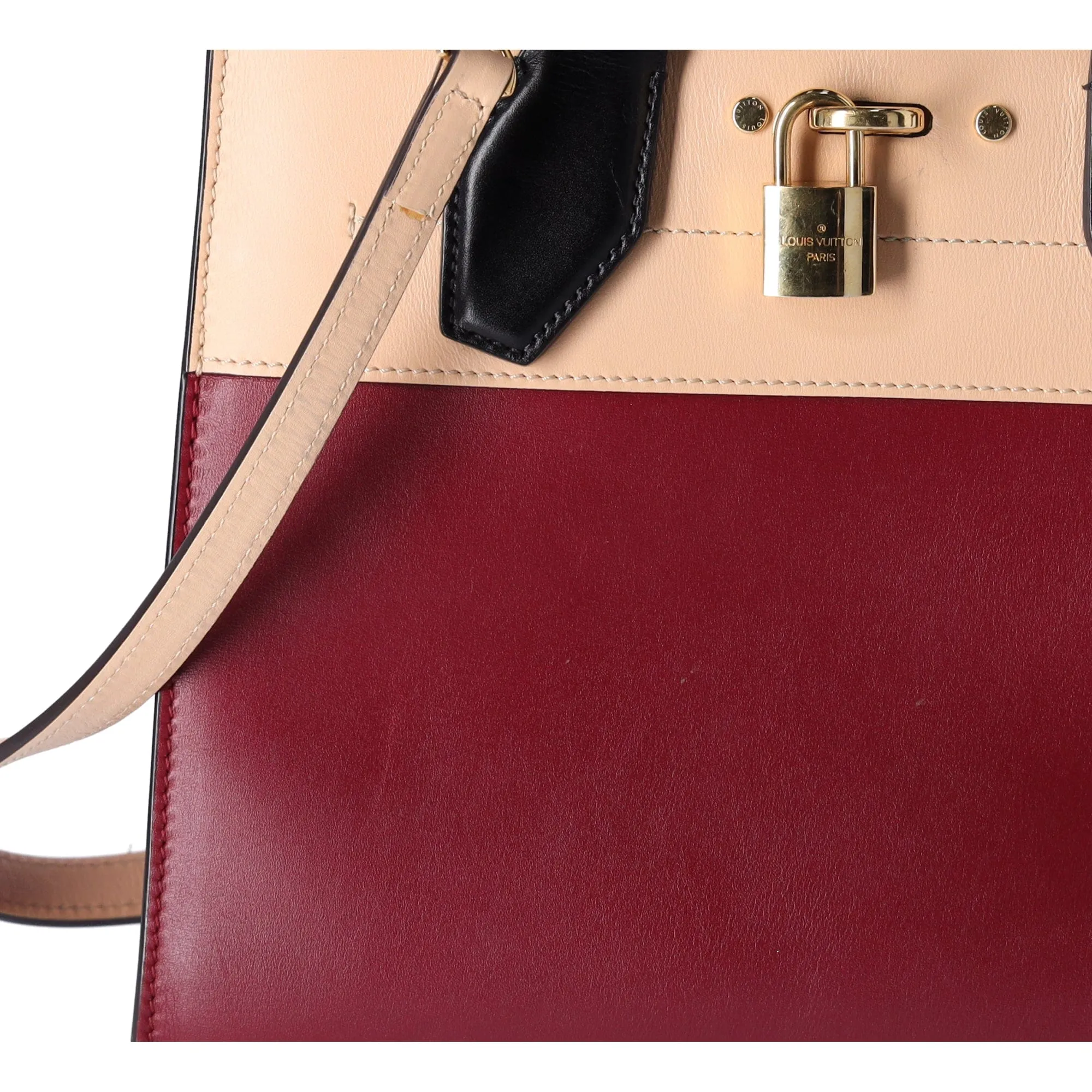 Louis Vuitton City Steamer PM Beige Bordeaux Colorblock Small Satchel Handbag