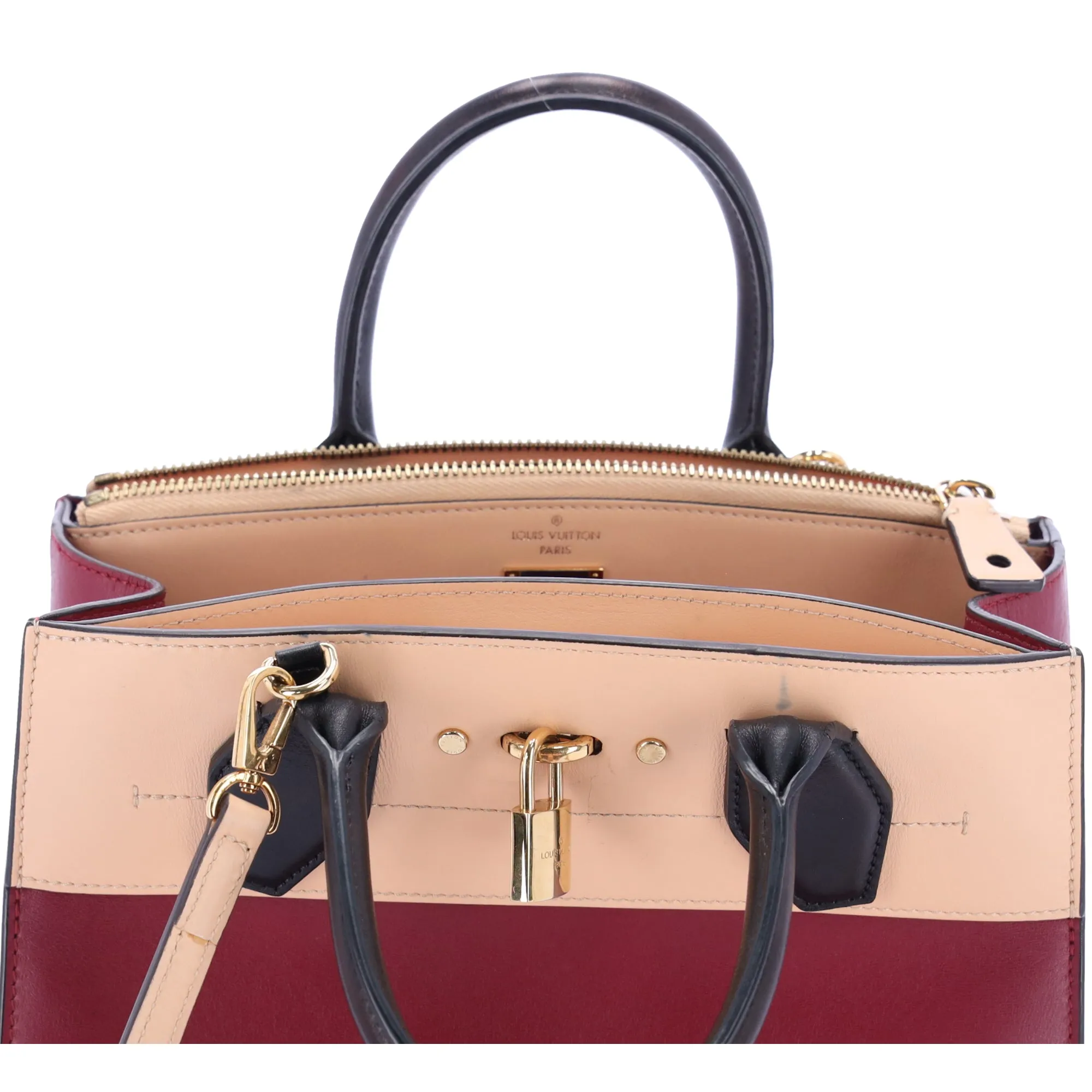 Louis Vuitton City Steamer PM Beige Bordeaux Colorblock Small Satchel Handbag