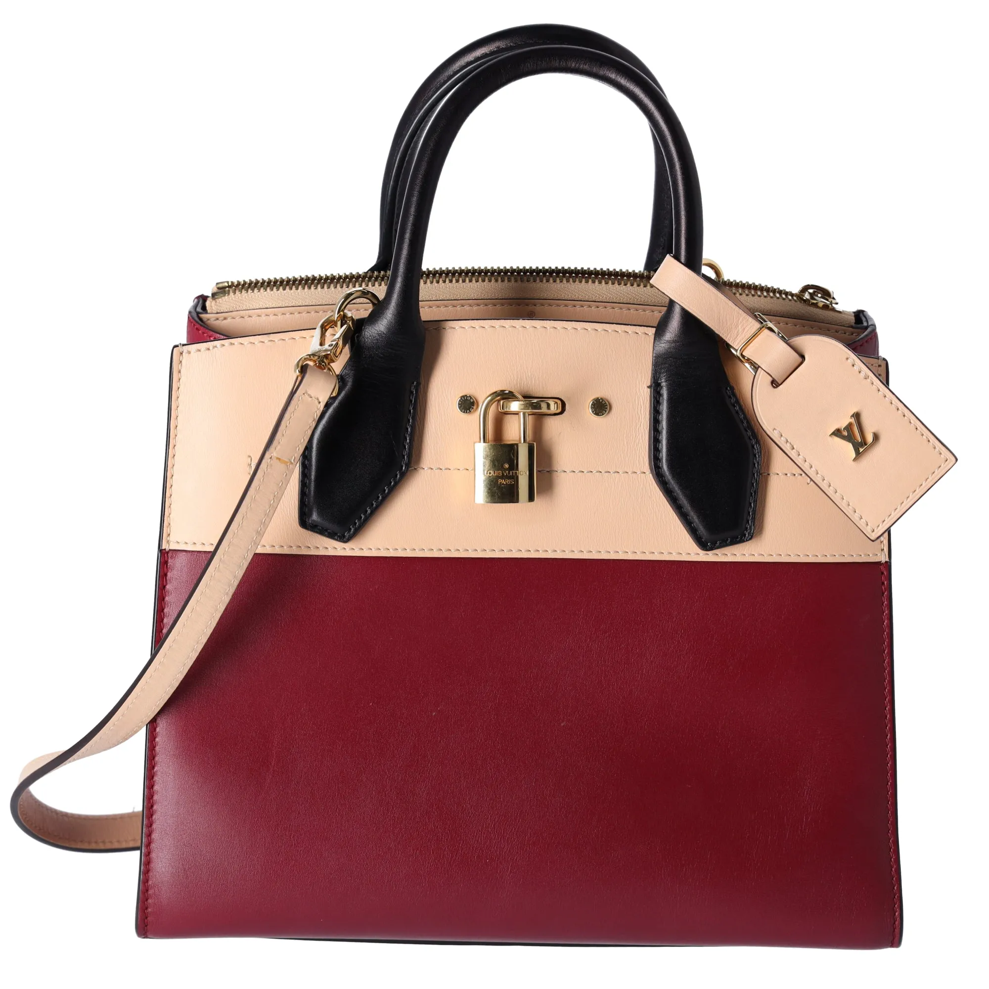 Louis Vuitton City Steamer PM Beige Bordeaux Colorblock Small Satchel Handbag