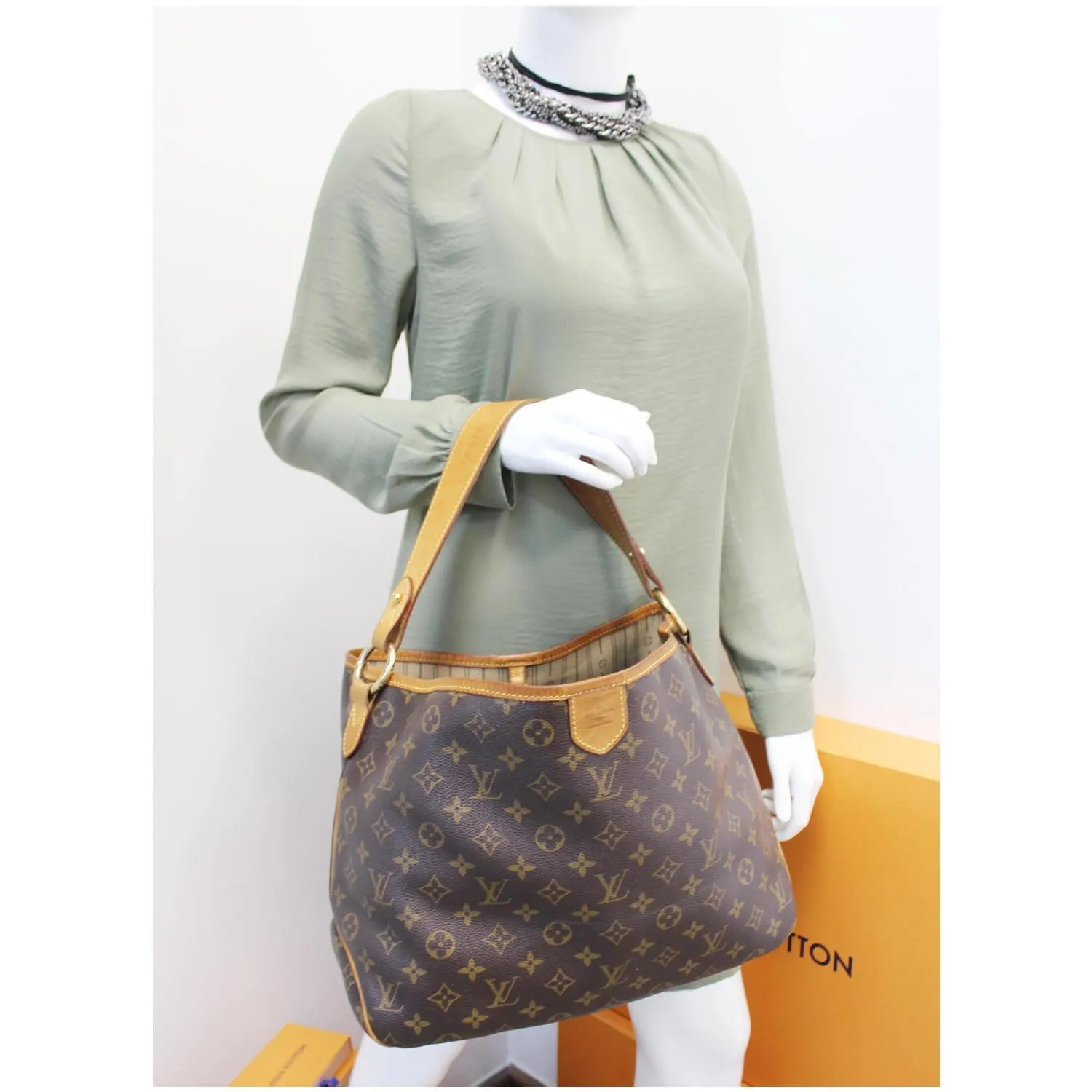 LOUIS VUITTON Delightful PM Monogram Canvas Shoulder Hobo Bag Brown