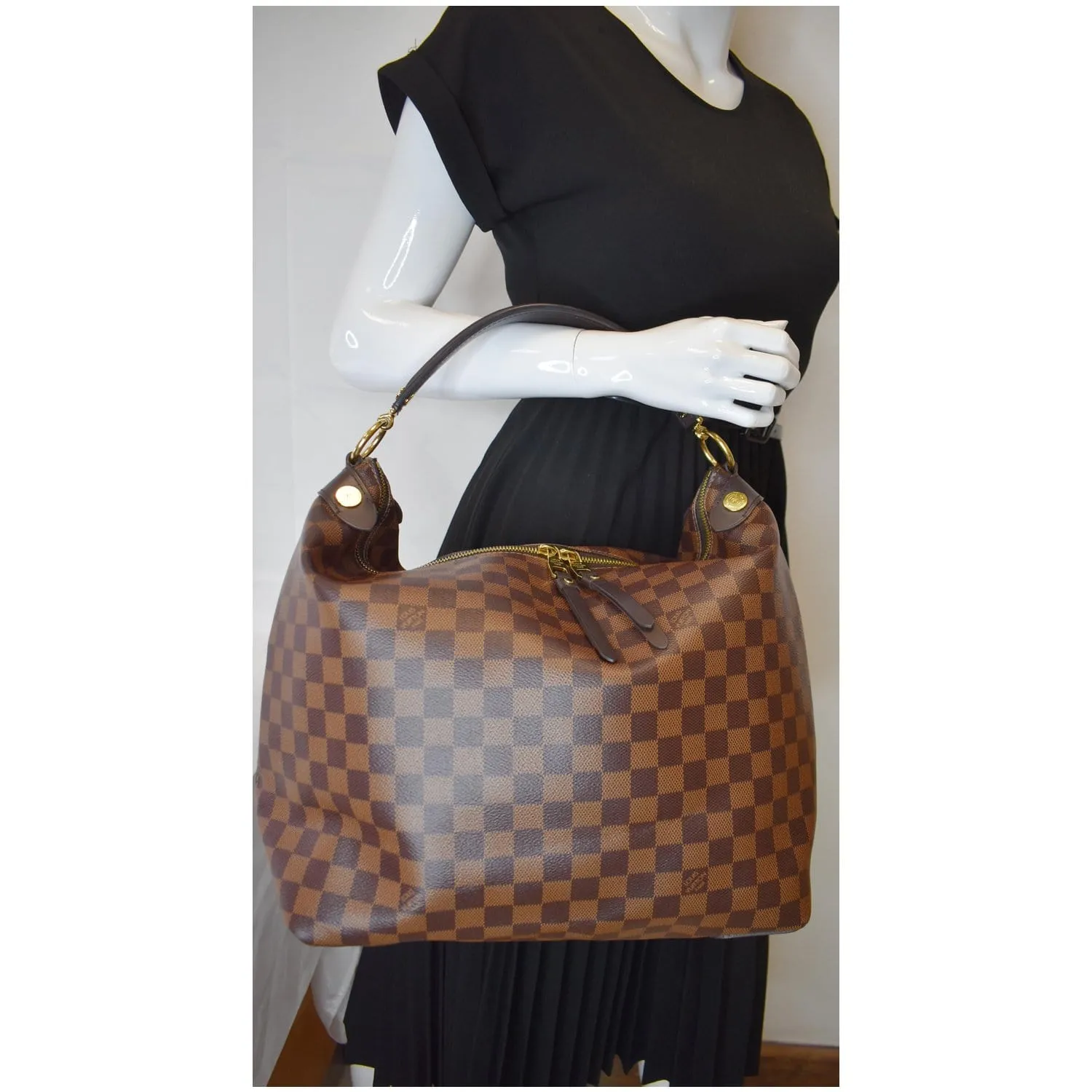 LOUIS VUITTON Duomo Hobo Damier Ebene Hobo Bag Brown