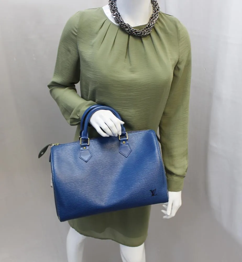 LOUIS VUITTON EPI Leather Blue Speedy 30 Satchel Bag