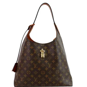 LOUIS VUITTON Flower Monogram Canvas Shoulder Hobo Bag Brown