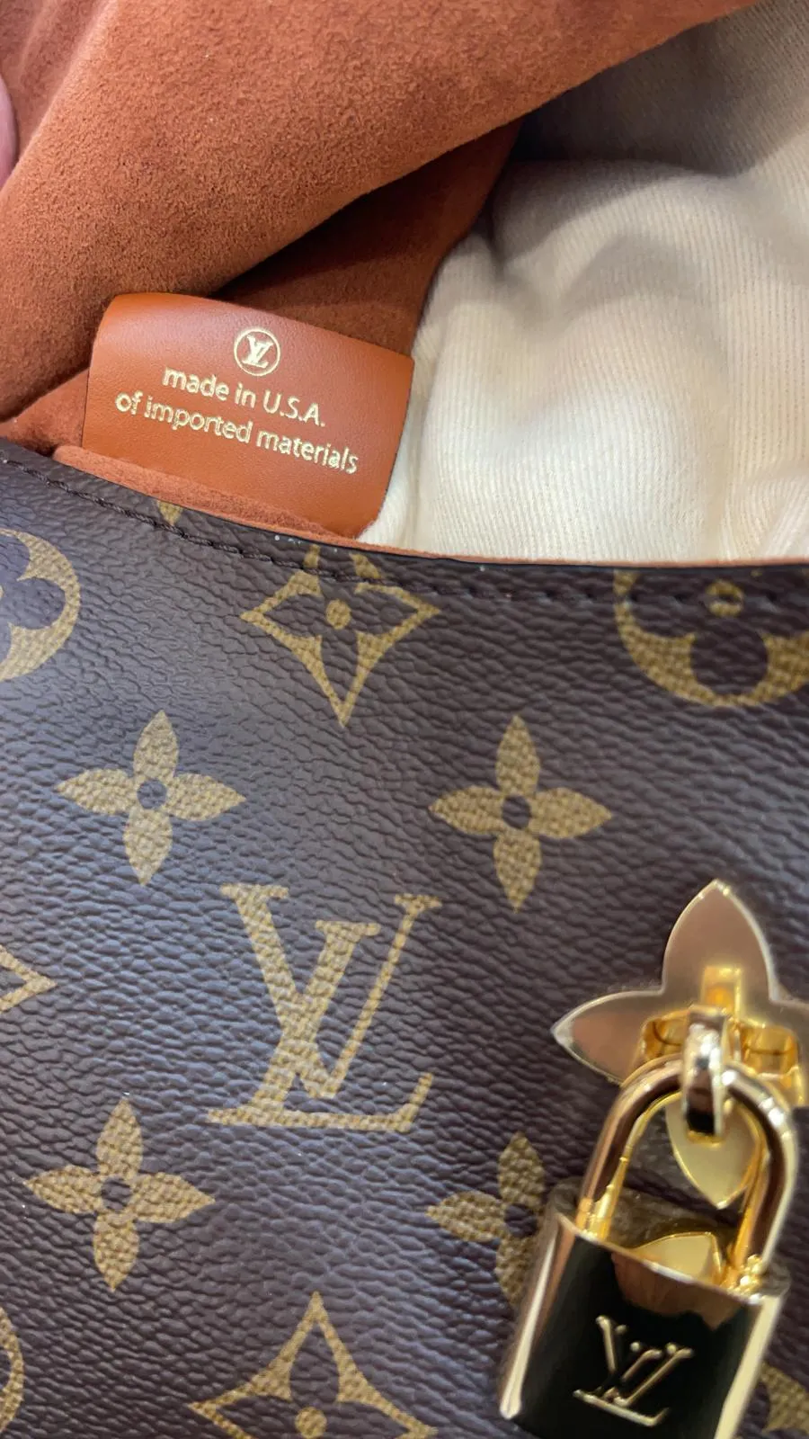 LOUIS VUITTON Flower Monogram Canvas Shoulder Hobo Bag Brown