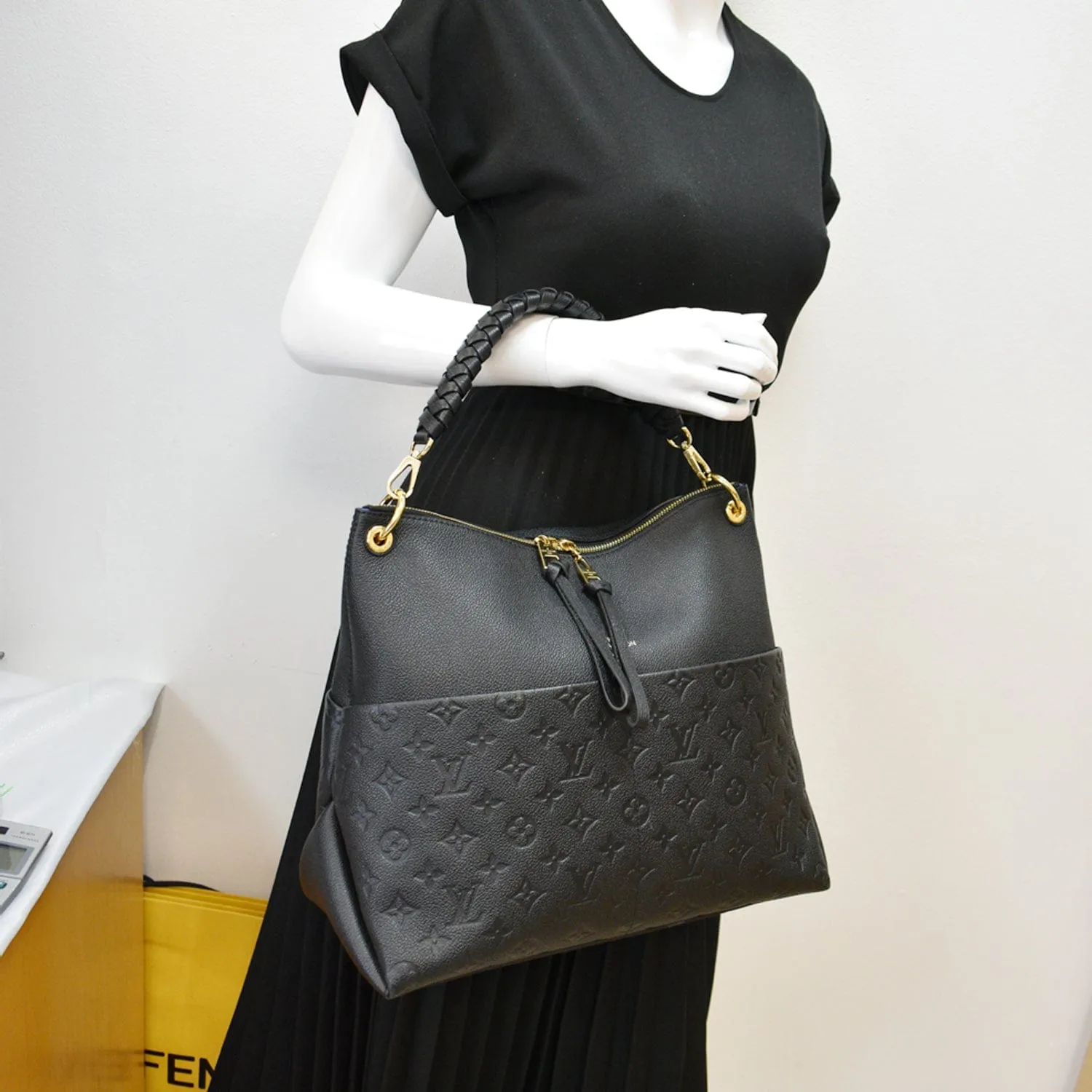 LOUIS VUITTON Maida Monogram Empreinte Leather Hobo Bag Black