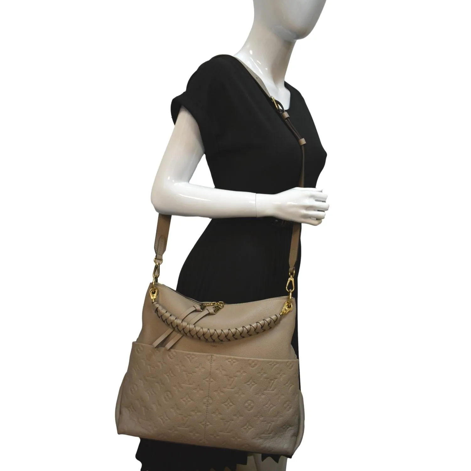 LOUIS VUITTON Maida Monogram Empreinte Leather Hobo Shoulder Bag Tourterelle