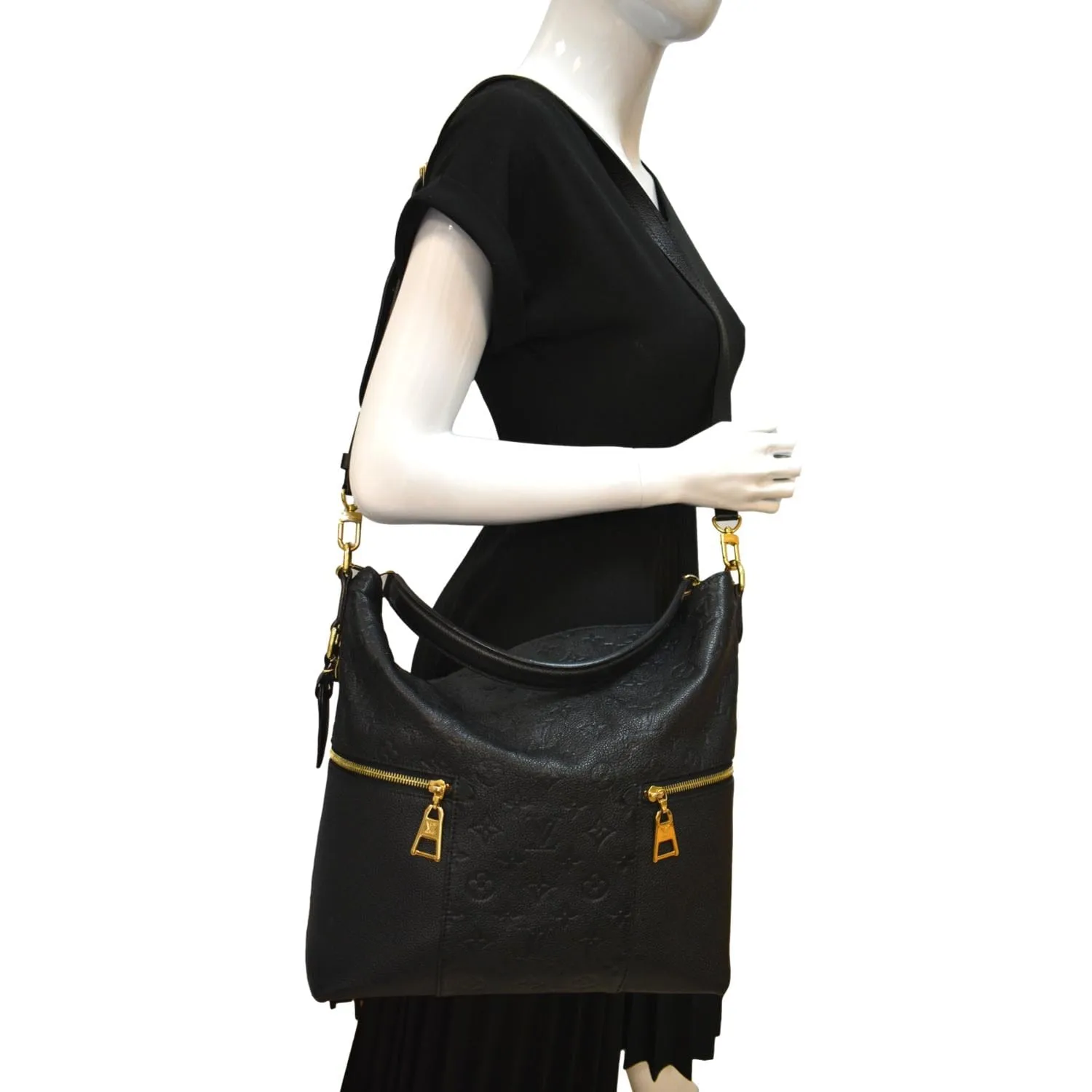 LOUIS VUITTON Melie Empreinte Leather Hobo Shoulder Bag Black