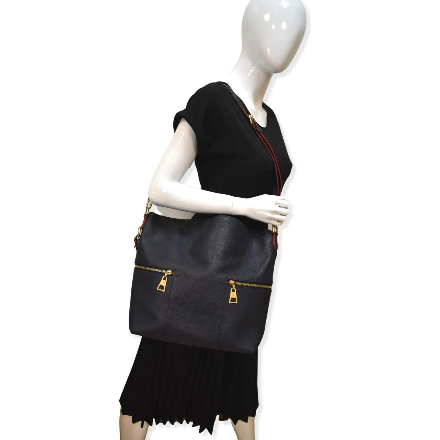 LOUIS VUITTON Melie Empreinte Leather Hobo Shoulder Bag Marine Rouge
