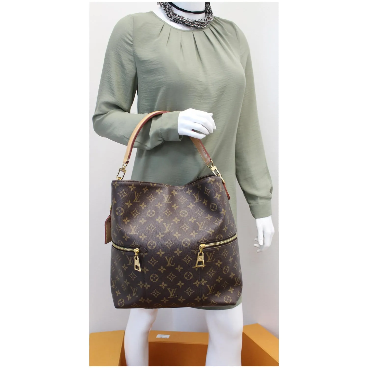 LOUIS VUITTON Melie Monogram Canvas Hobo Shoulder Bag Brown