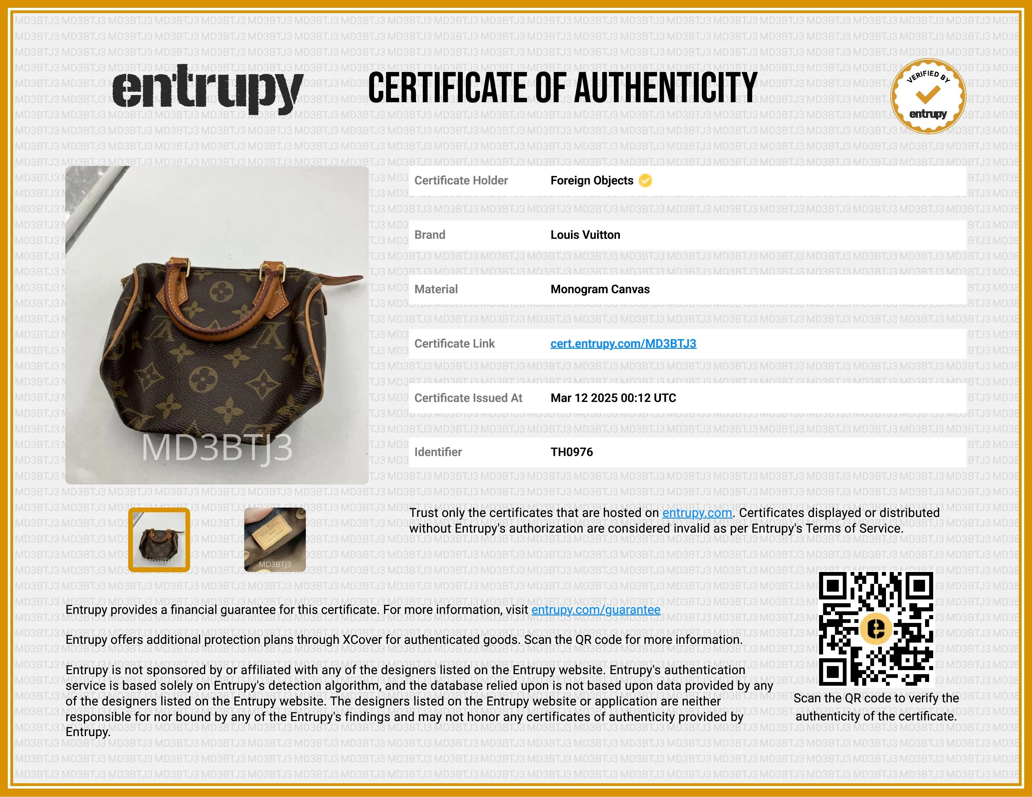 Louis Vuitton Monogram Canvas Mini Speedy Handbag TH0976