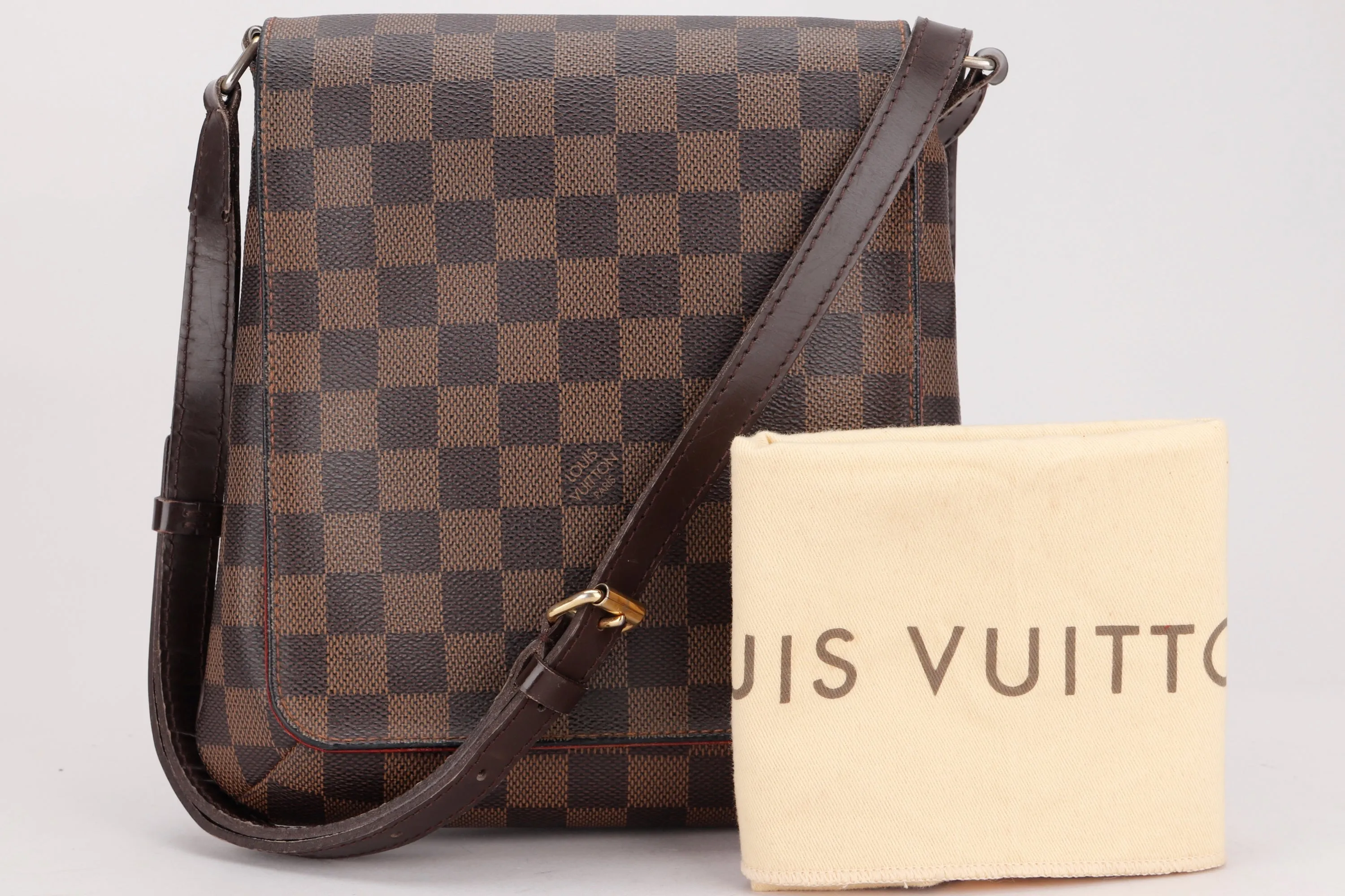 LOUIS VUITTON N51302 MUSETTE DAMIER EBENE CANVAS CROSSBODY (TH3089), NO DUST COVER