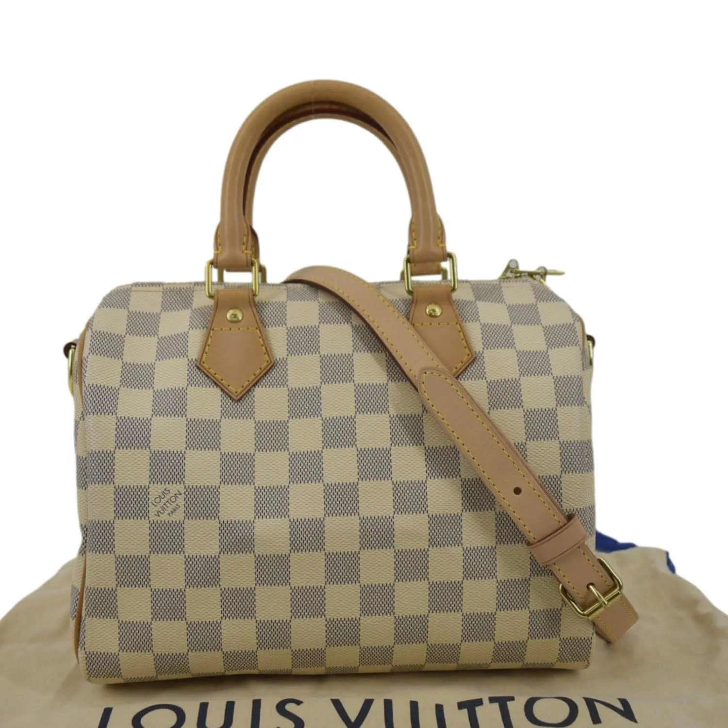 LOUIS VUITTON Speedy 25 Bandouliere Damier Azur Satchel Bag White