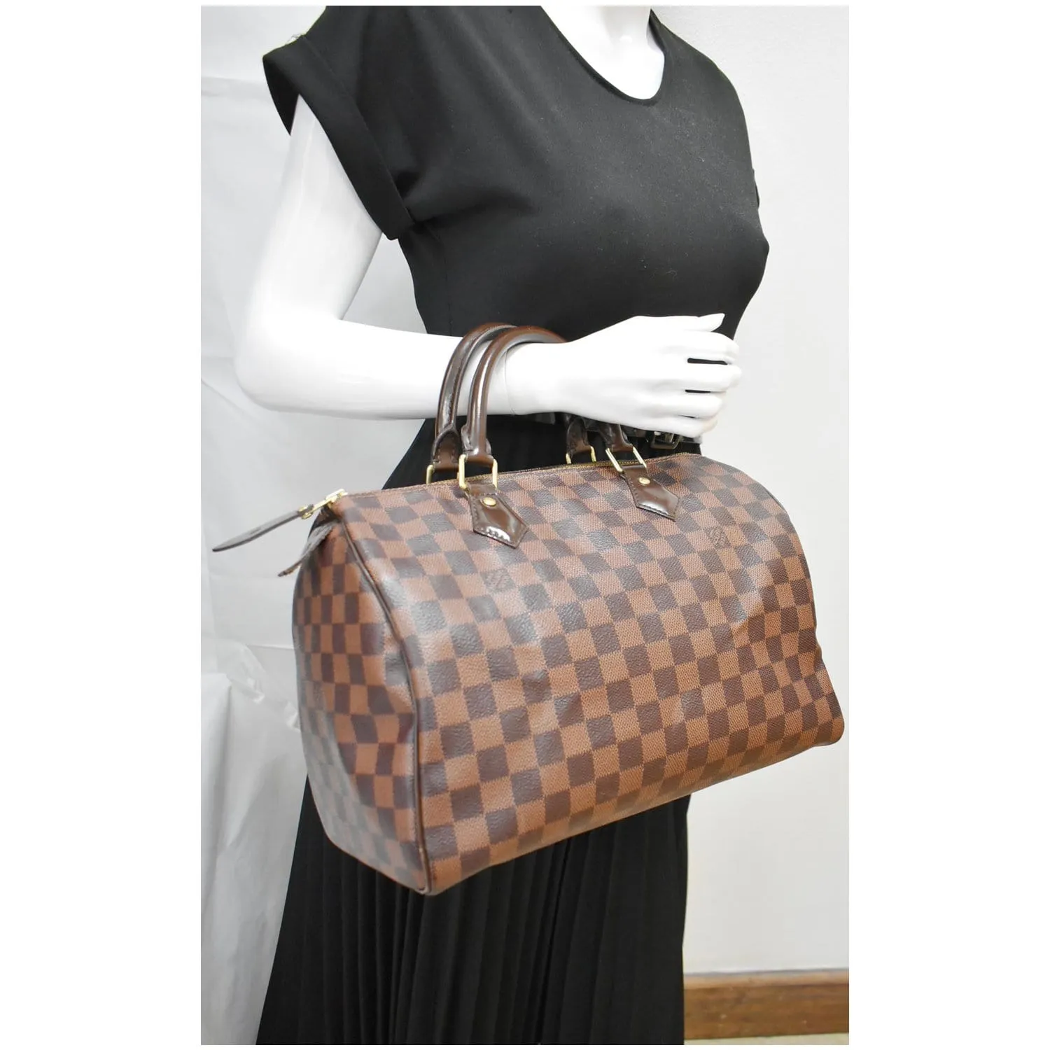 LOUIS VUITTON Speedy 30 Damier Ebene Satchel Bag Brown