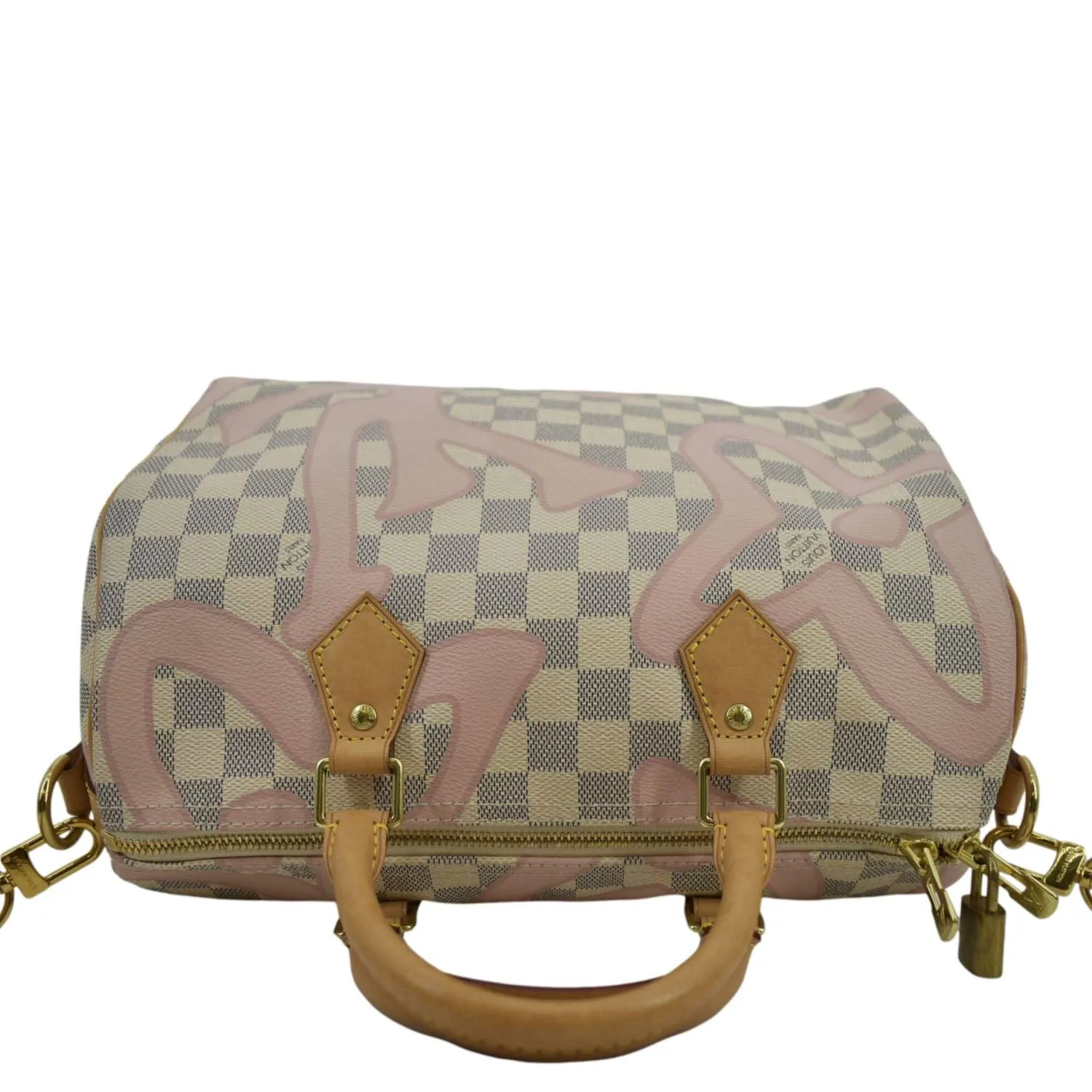 LOUIS VUITTON Tahitienne Speedy 30 Damier Azur Satchel Bag Rose Ballerine