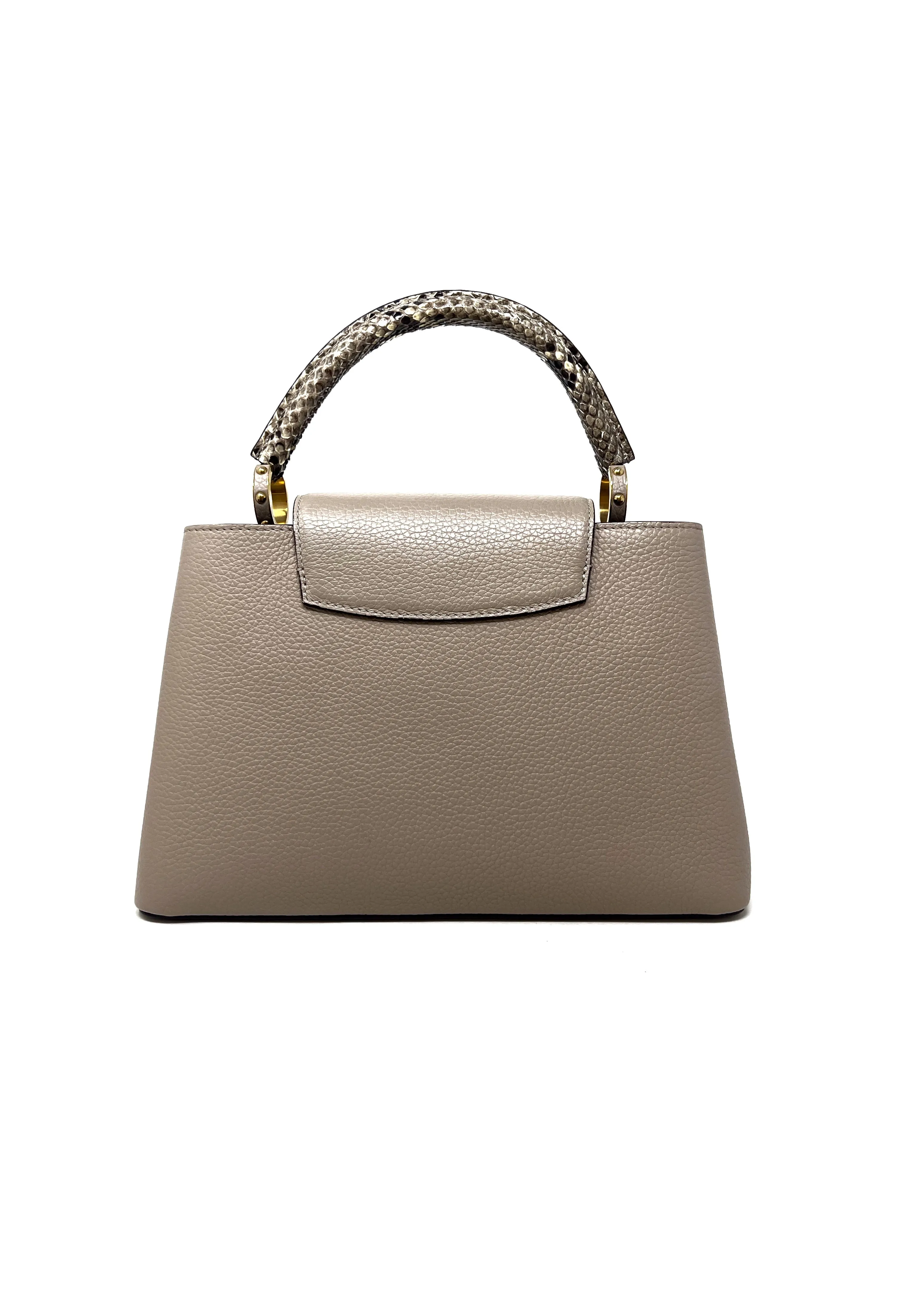 Louis Vuitton Taupe '24 'Capucines' MM Taurillon Leather Ayers-Snakeskin Trim