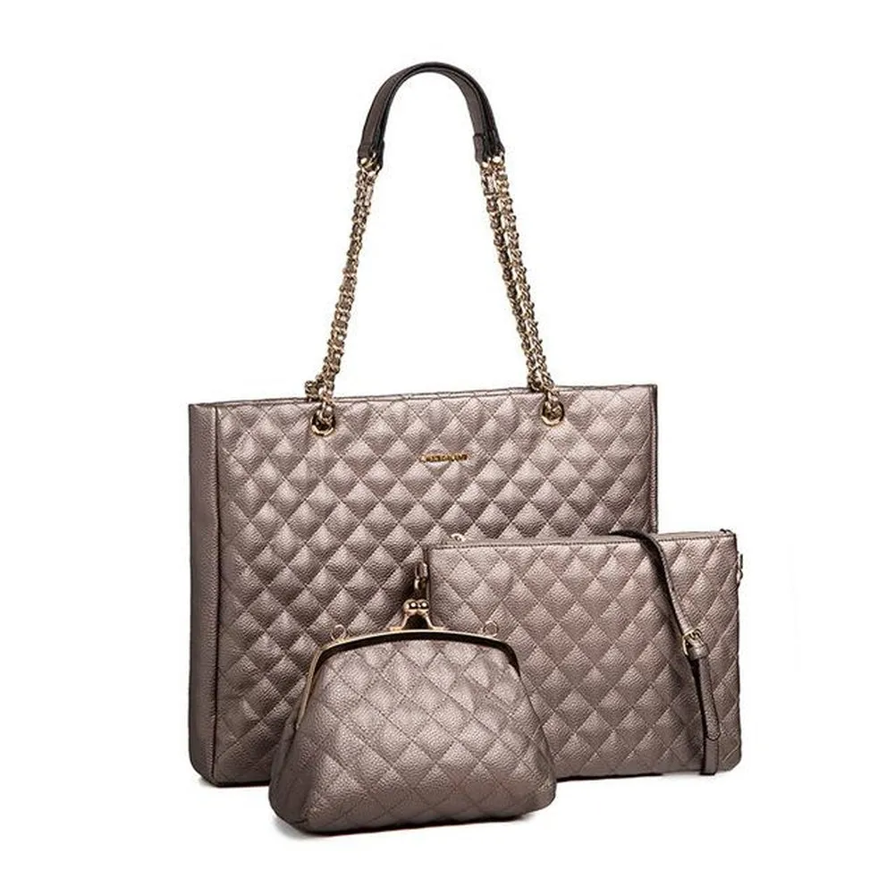 <bold>Tote Crossbody Bag & Purse Set <br>Vegan-Leather