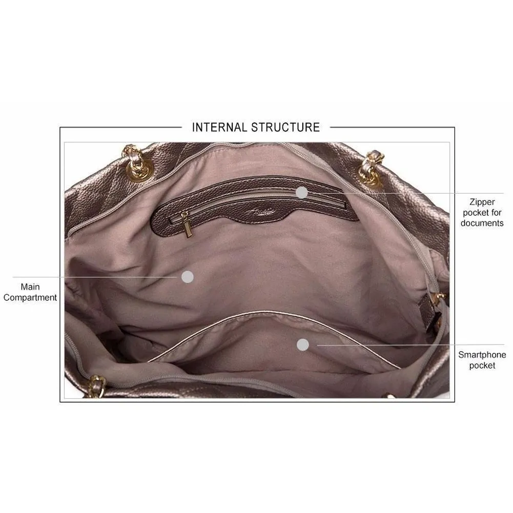 <bold>Tote Crossbody Bag & Purse Set <br>Vegan-Leather