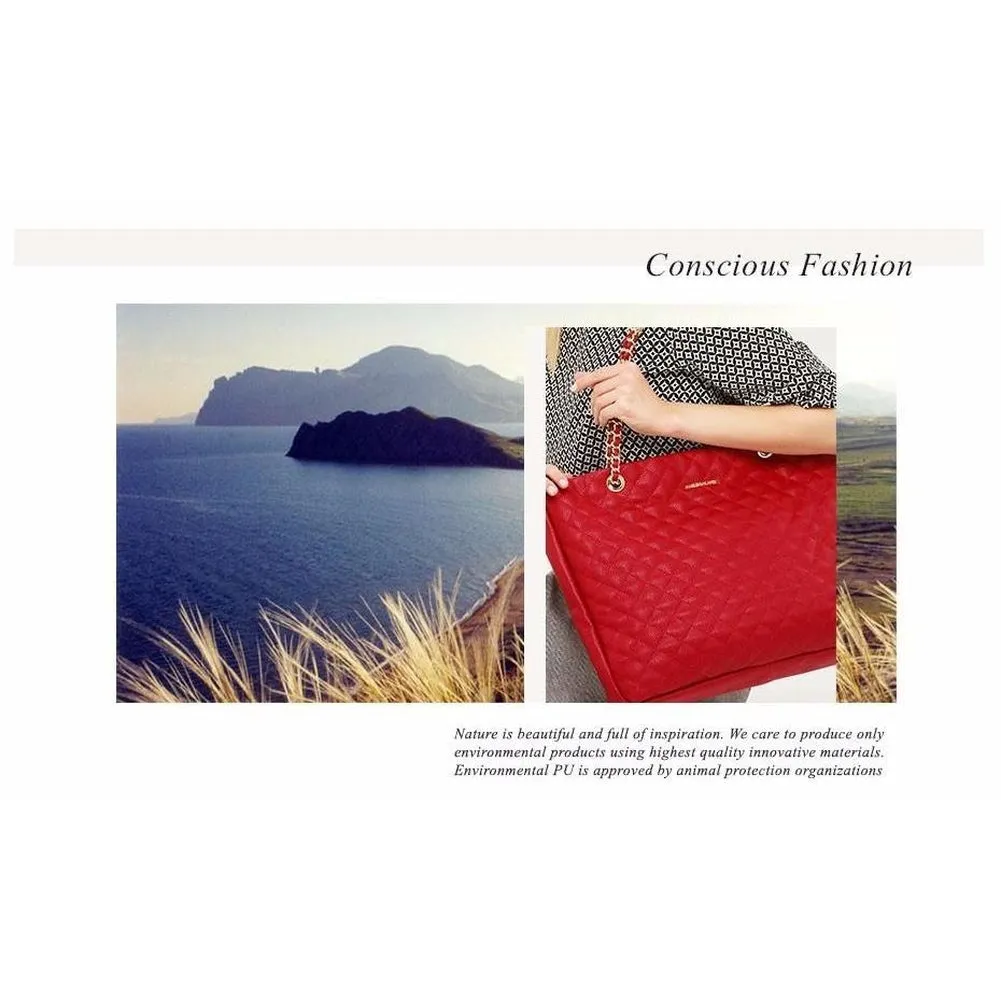 <bold>Tote Crossbody Bag & Purse Set <br>Vegan-Leather