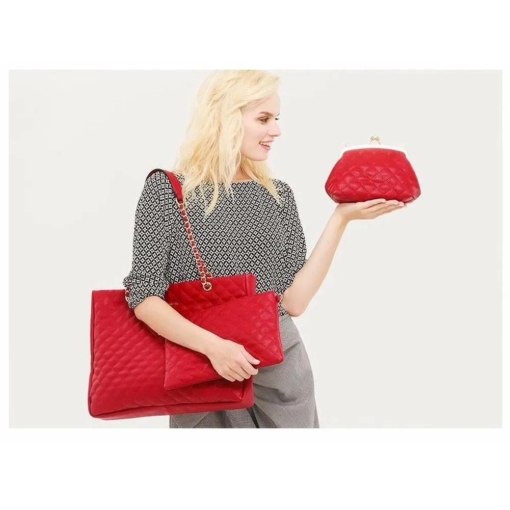 <bold>Tote Crossbody Bag & Purse Set <br>Vegan-Leather