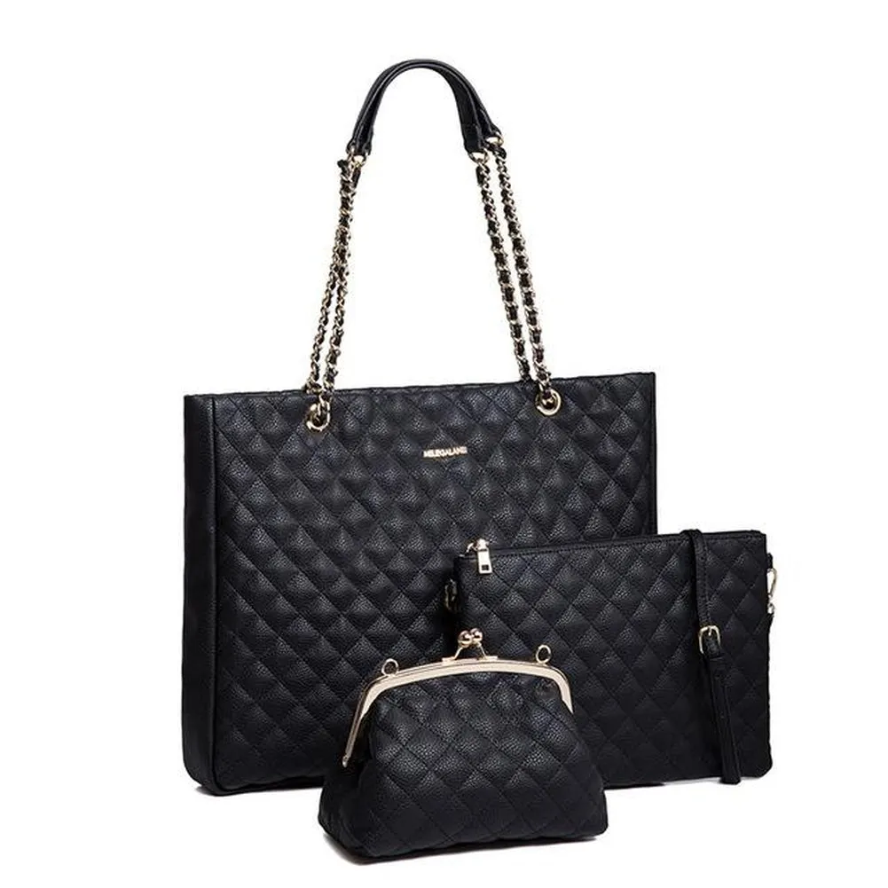 <bold>Tote Crossbody Bag & Purse Set <br>Vegan-Leather