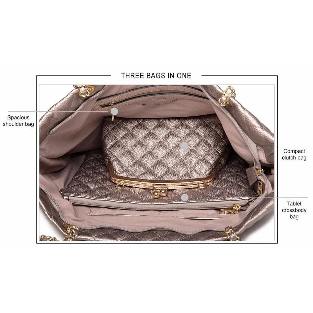 <bold>Tote Crossbody Bag & Purse Set <br>Vegan-Leather