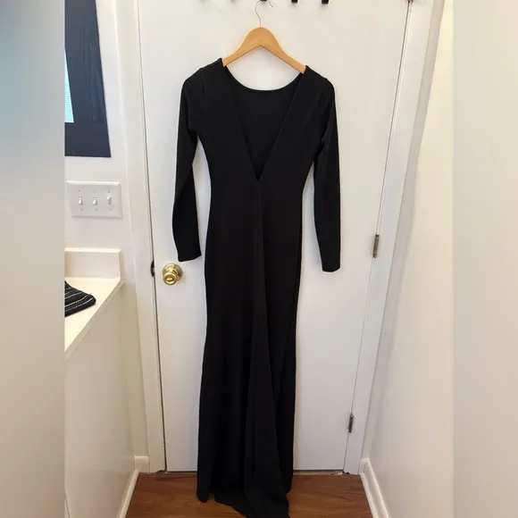 Lulus Wait For Me Black Long Sleeve Maxi Dress Size Small Classic Black Tie