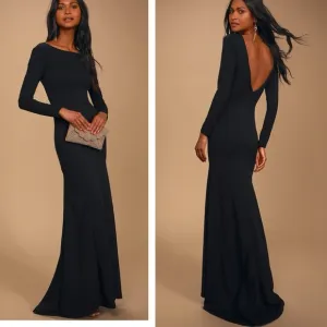 Lulus Wait For Me Black Long Sleeve Maxi Dress Size Small Classic Black Tie