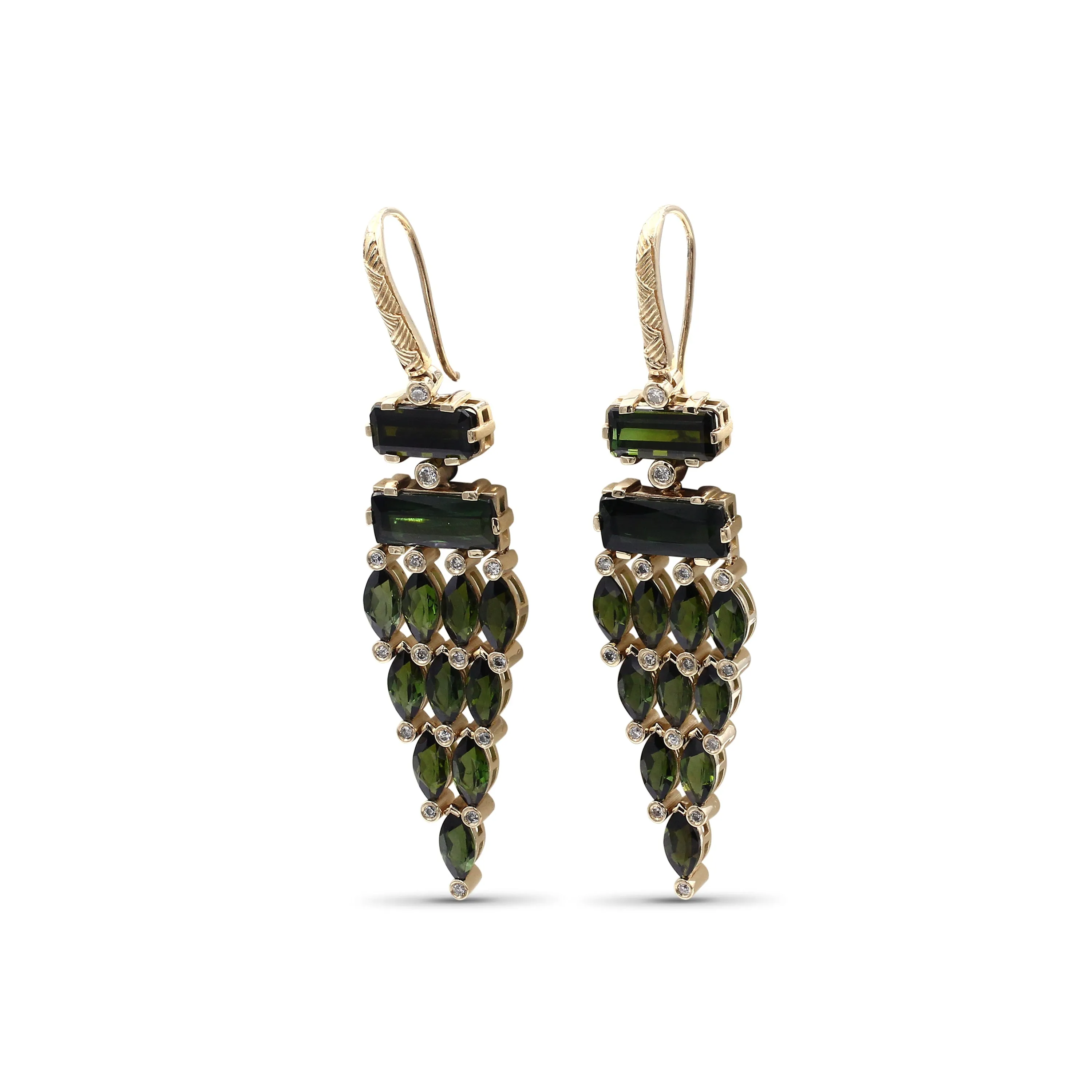 Luxury Green Tourmaline 15.25ct and Diamond 0.35ct Earring in 18K Gold