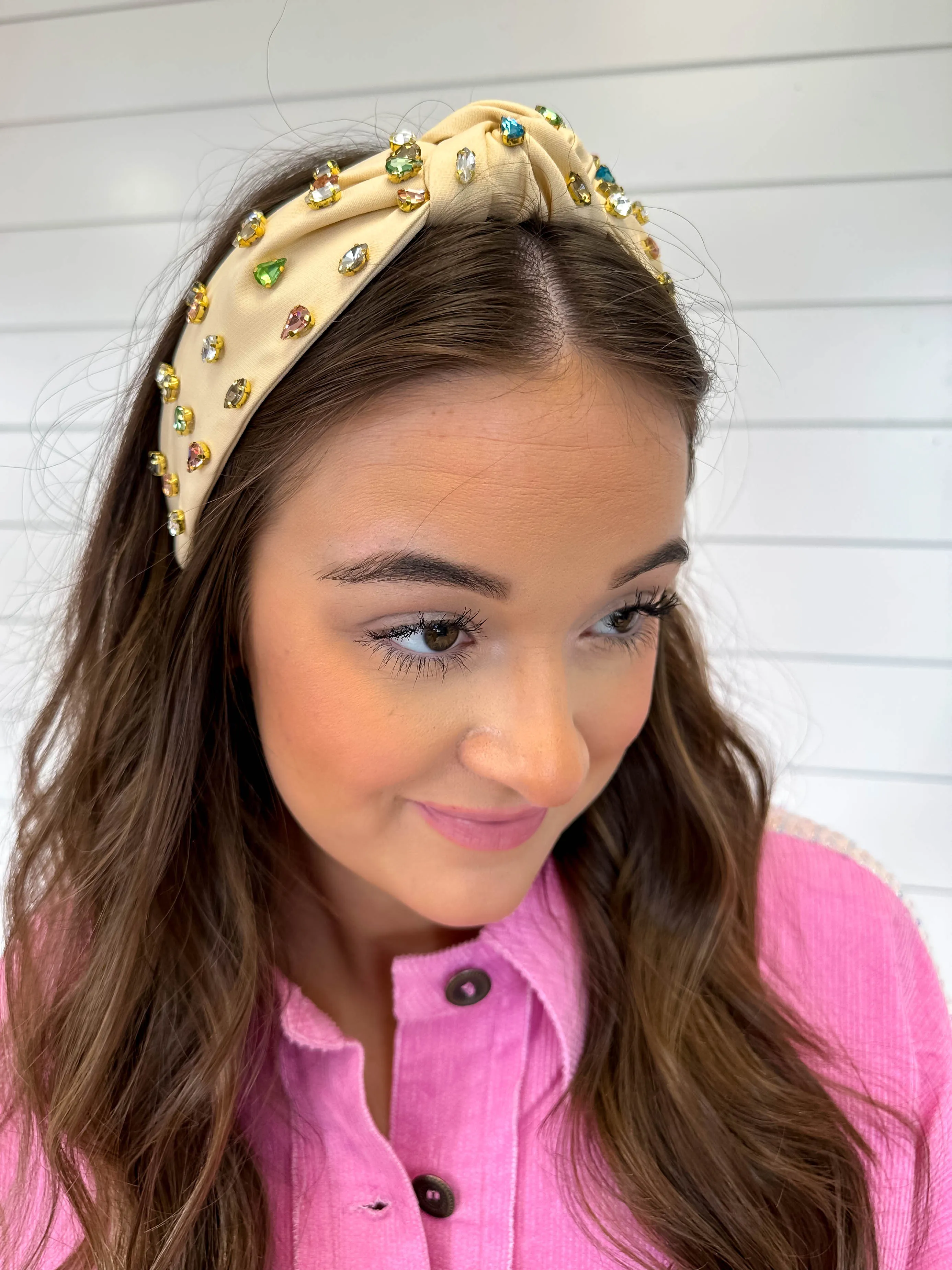 Luxury Knot Rhinestone Headband in Beige