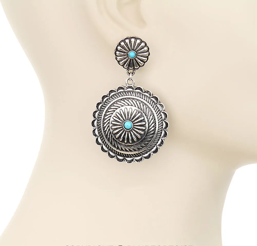Mapes Center Turquoise Double Round Concho Earrings