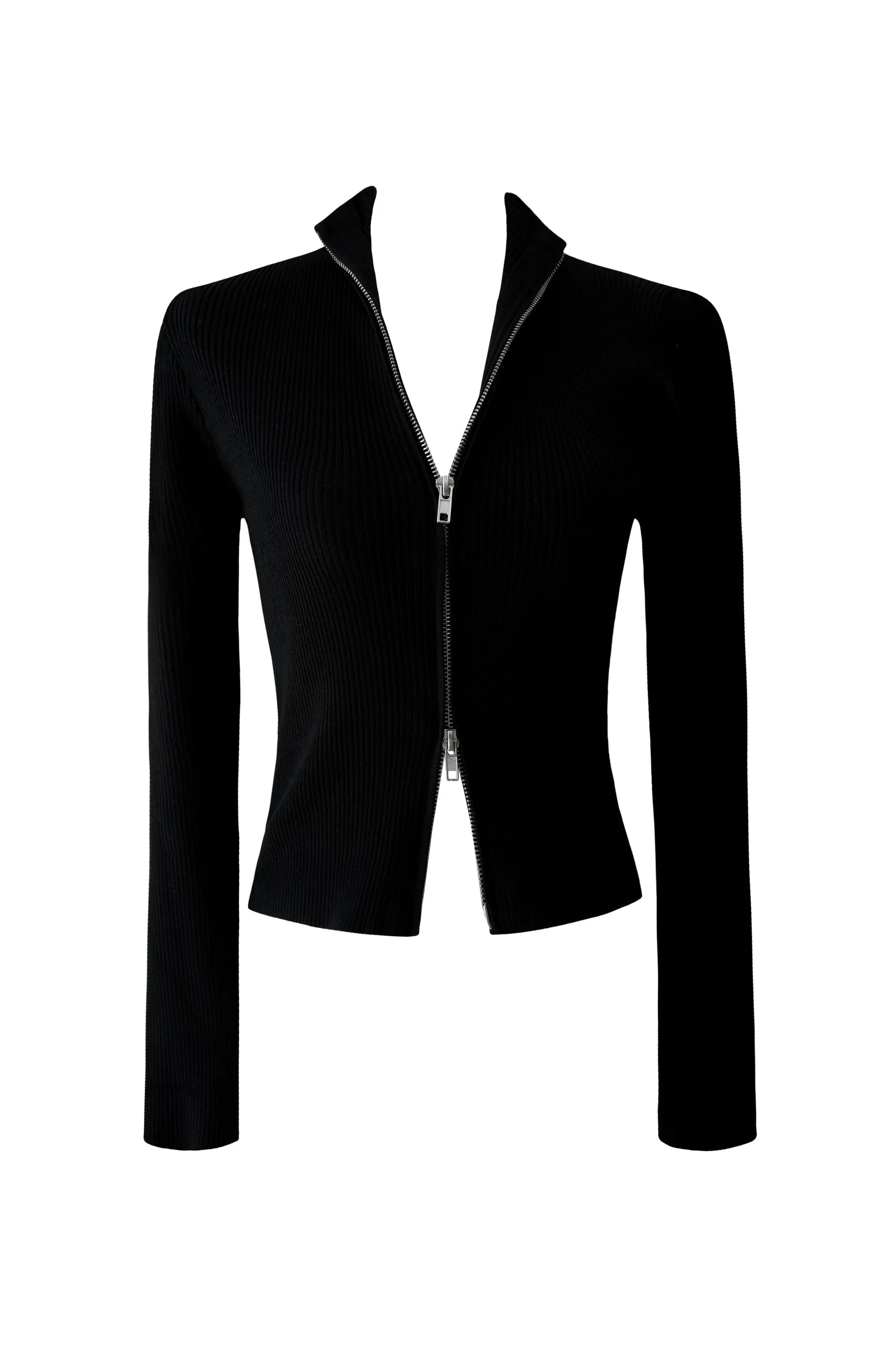 Maye Black Long Sleeve Zipper Top