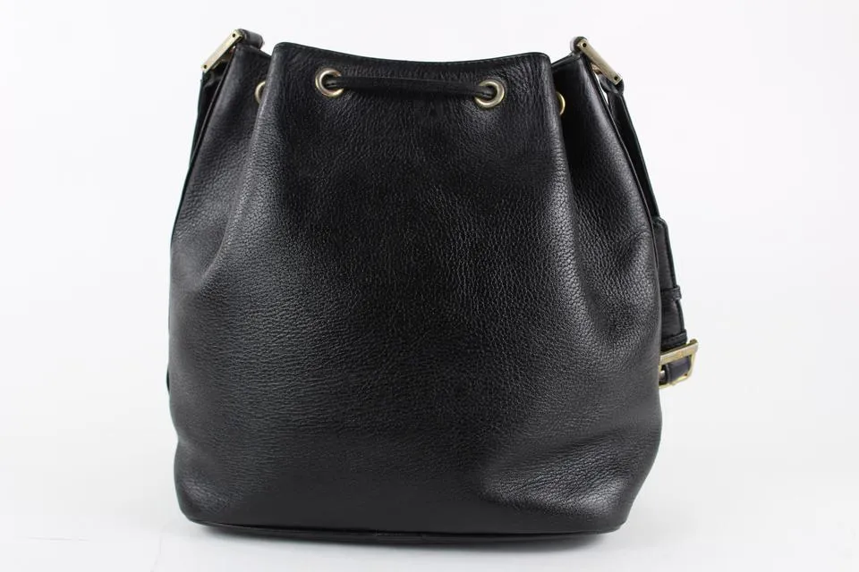 MCM Black Leather Drawstring Bucket Hobo 8mcm1228