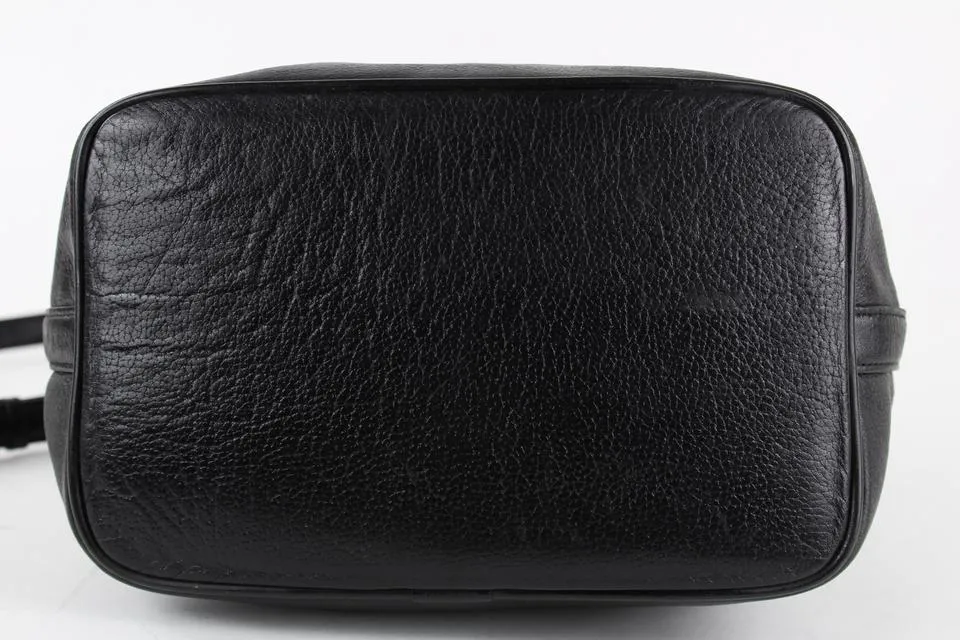 MCM Black Leather Drawstring Bucket Hobo 8mcm1228