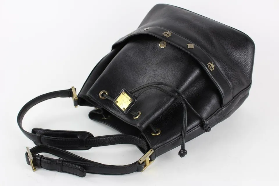MCM Black Leather Drawstring Bucket Hobo 8mcm1228