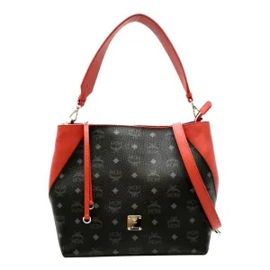 MCM Klara Visetos Medium Monogram Leather Hobo Bag Black