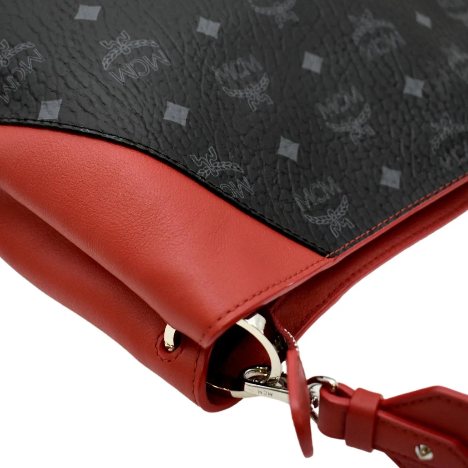 MCM Klara Visetos Medium Monogram Leather Hobo Bag Black