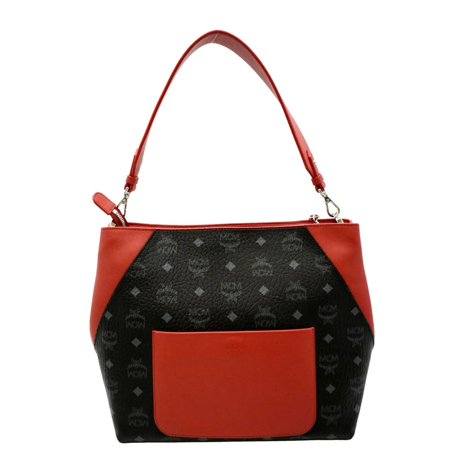 MCM Klara Visetos Medium Monogram Leather Hobo Bag Black