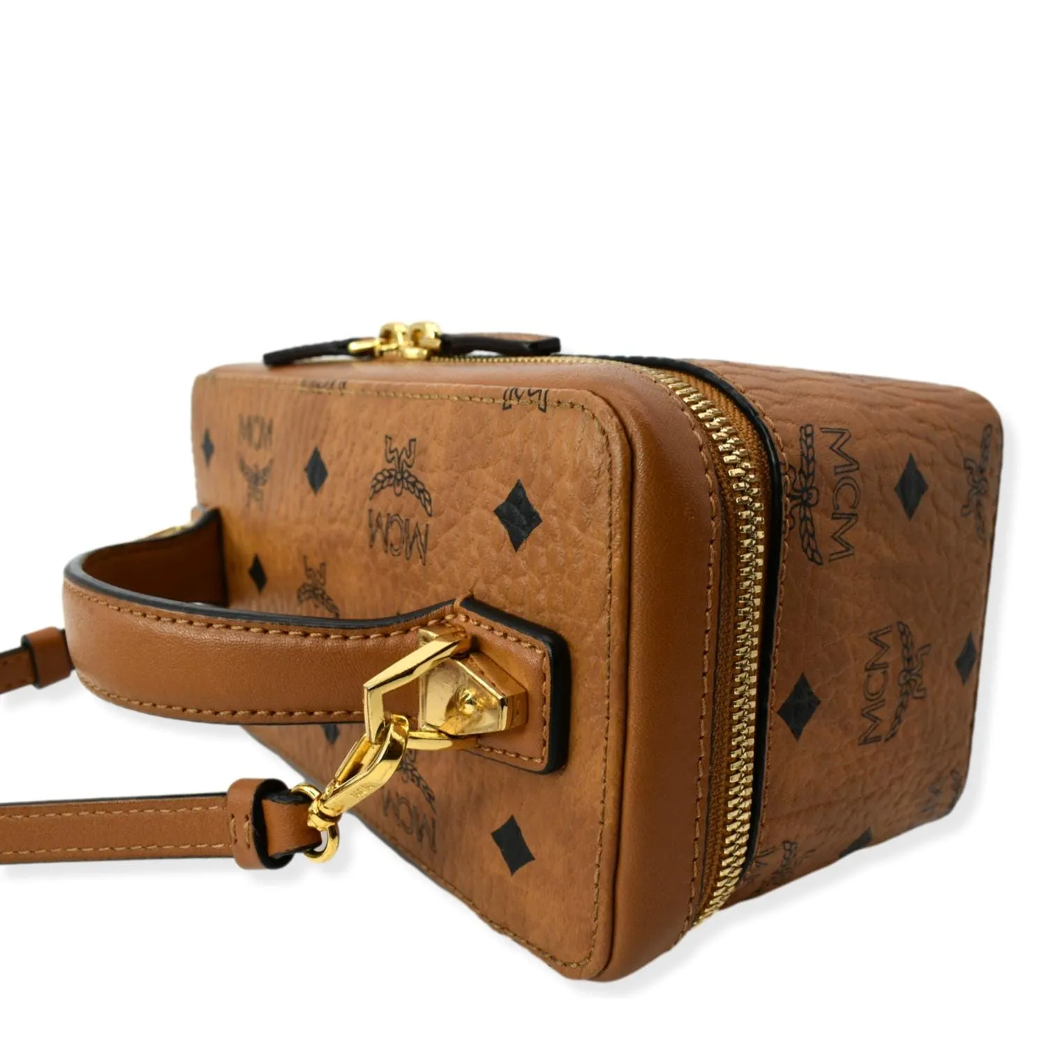 MCM Rockstar Monogram Visetos Vanity Case Cognac