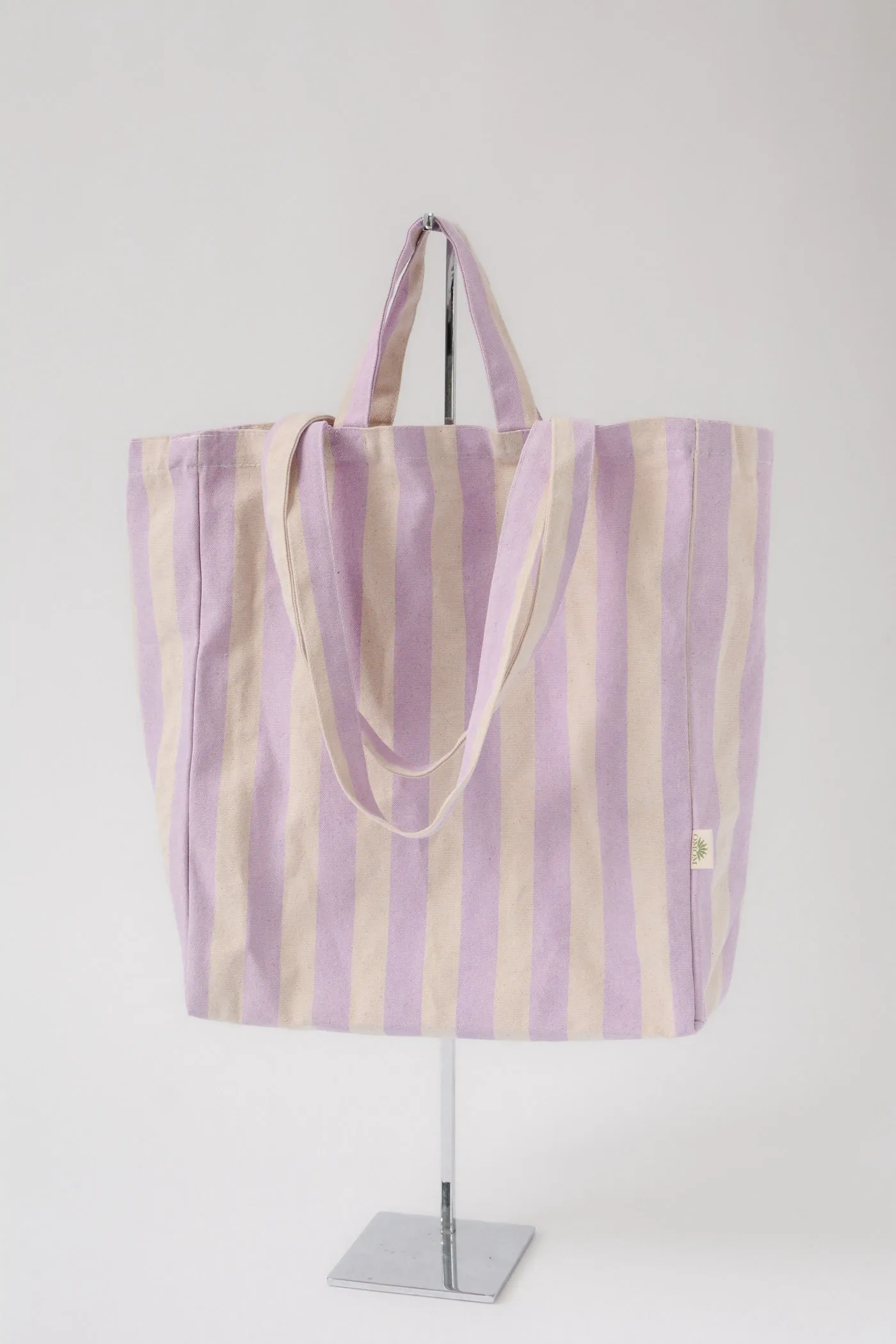 Medium Cotton Stripe Tote in Lavender