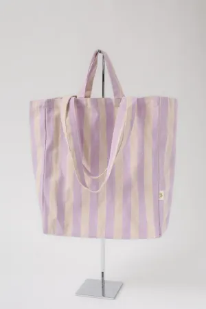 Medium Cotton Stripe Tote in Lavender