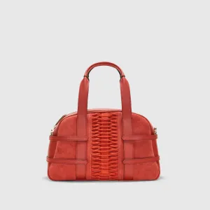 Medium Francesca suede braided burnt orange satchel