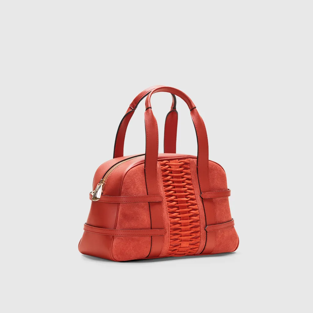 Medium Francesca suede braided burnt orange satchel