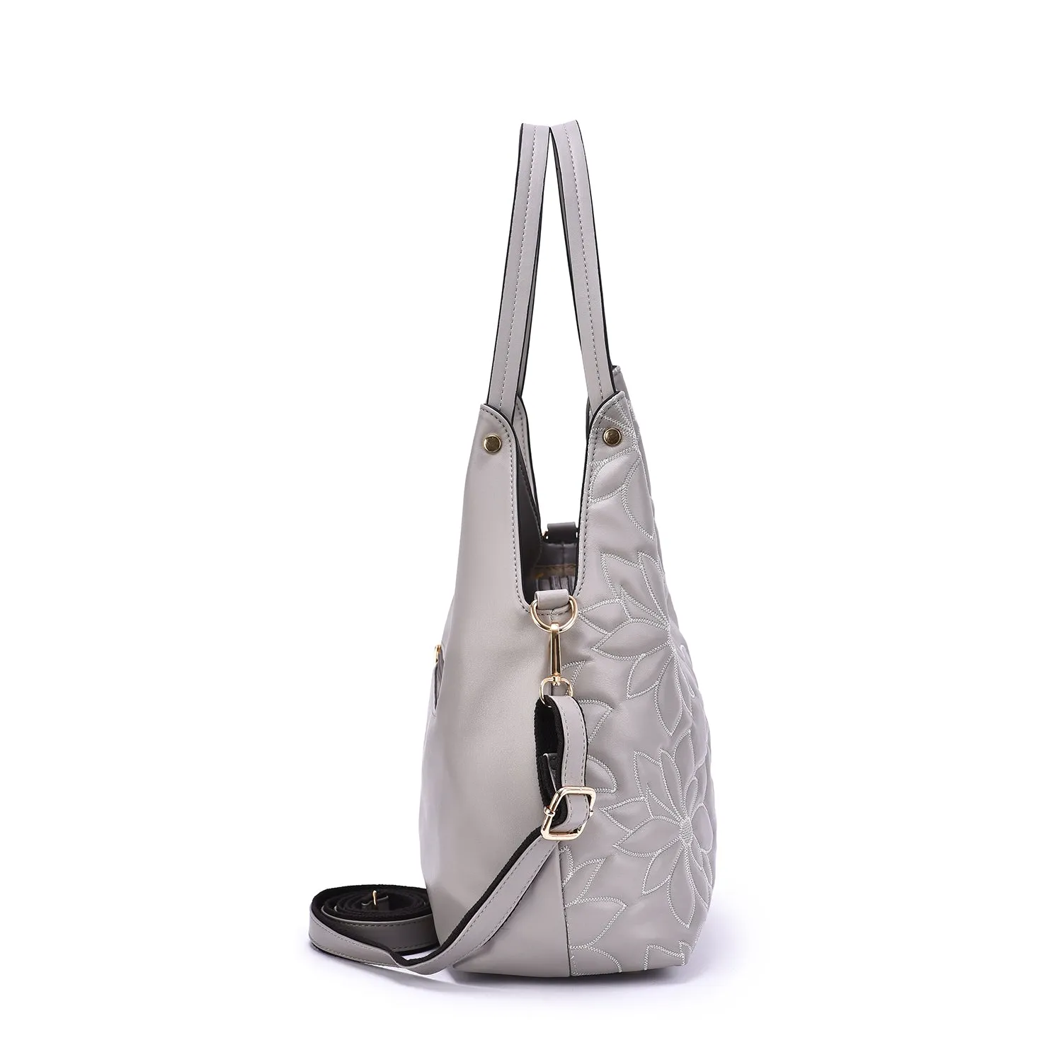 Mellow World Jae Embossed Floral Patterned Hobo Silver